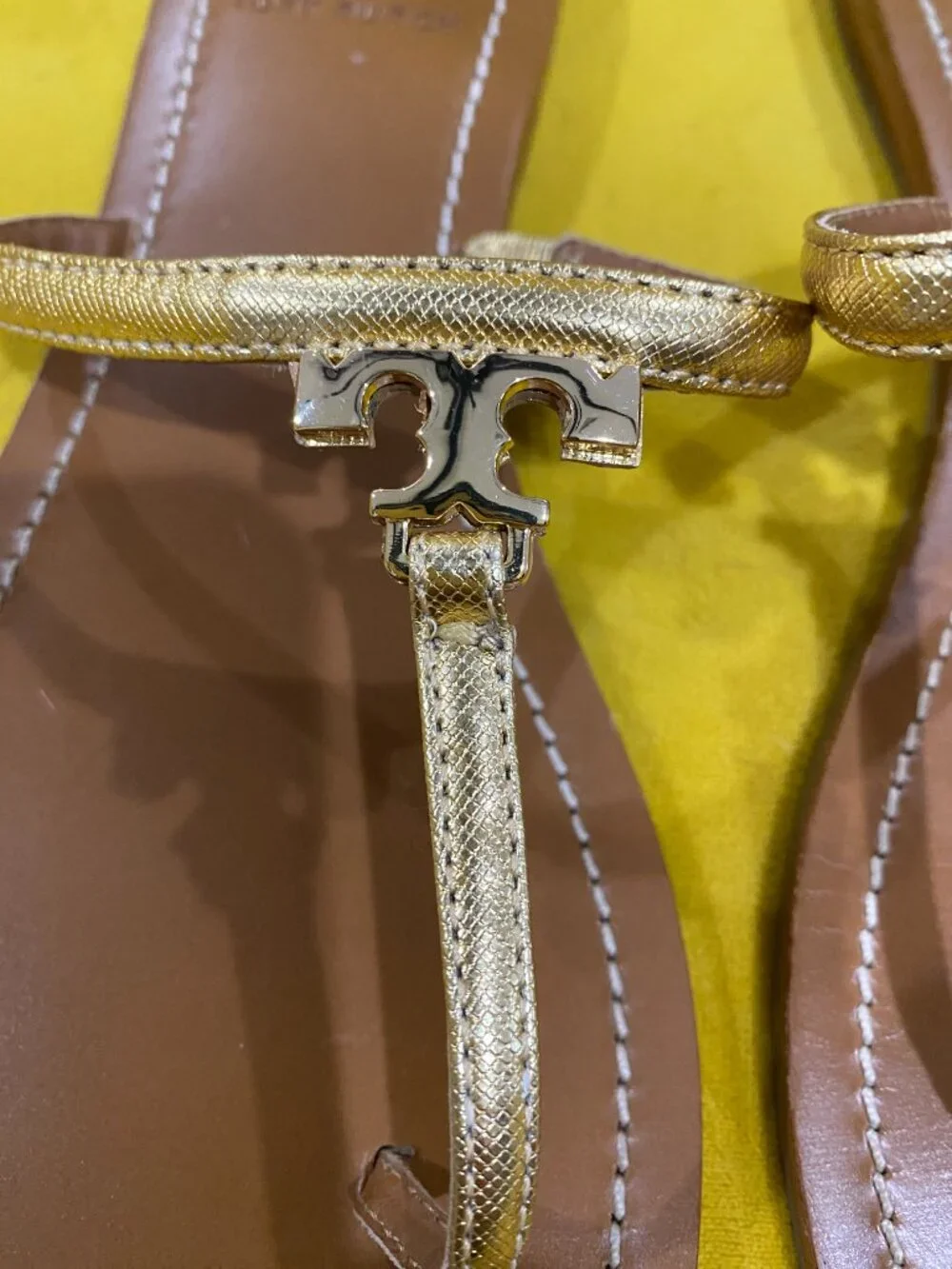 Tory Burch Gold Metallic Mini Miller Thong Sandals Leather Flip Flops Women's 8